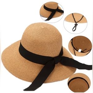 🆕 Brown Sun Straw Hat, Wide Brim, UV, One Size